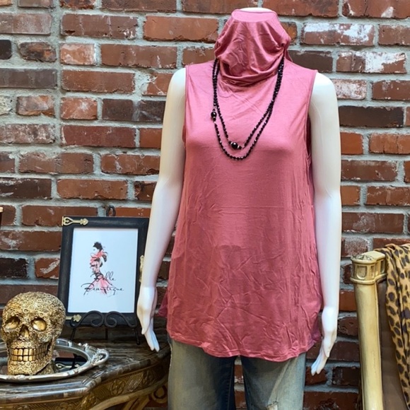 Mauve Cowl Neck Top w/ Hidden Face Mask - Picture 5 of 9